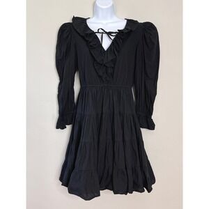 JessaKae Collection Puff Sleeve Ruffle Tiered Dress S Black Cottagecore Romantic